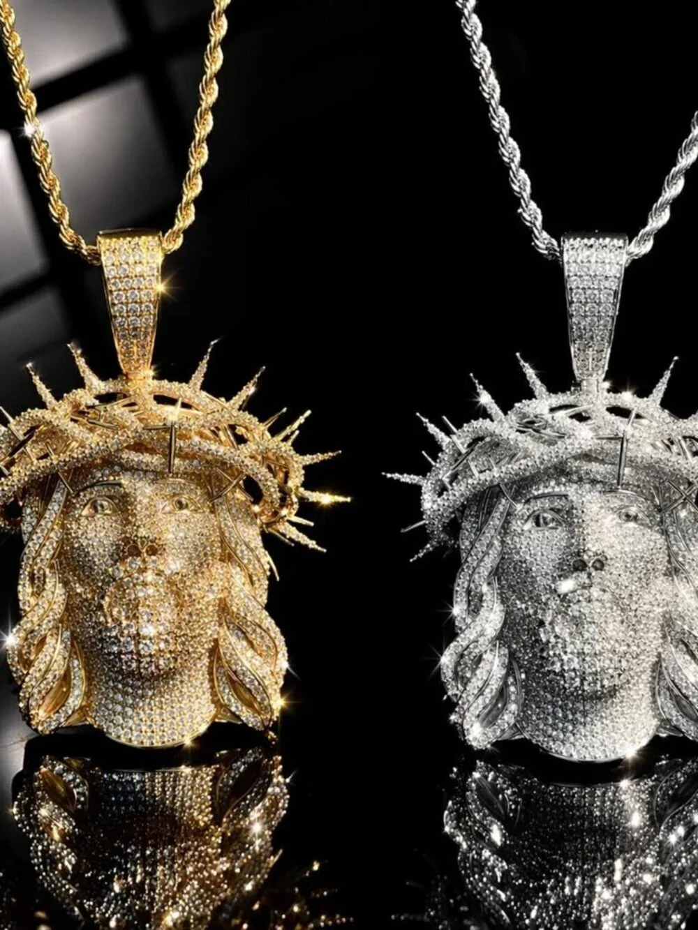 Jesus Piece With Crown with 24inch rope chain